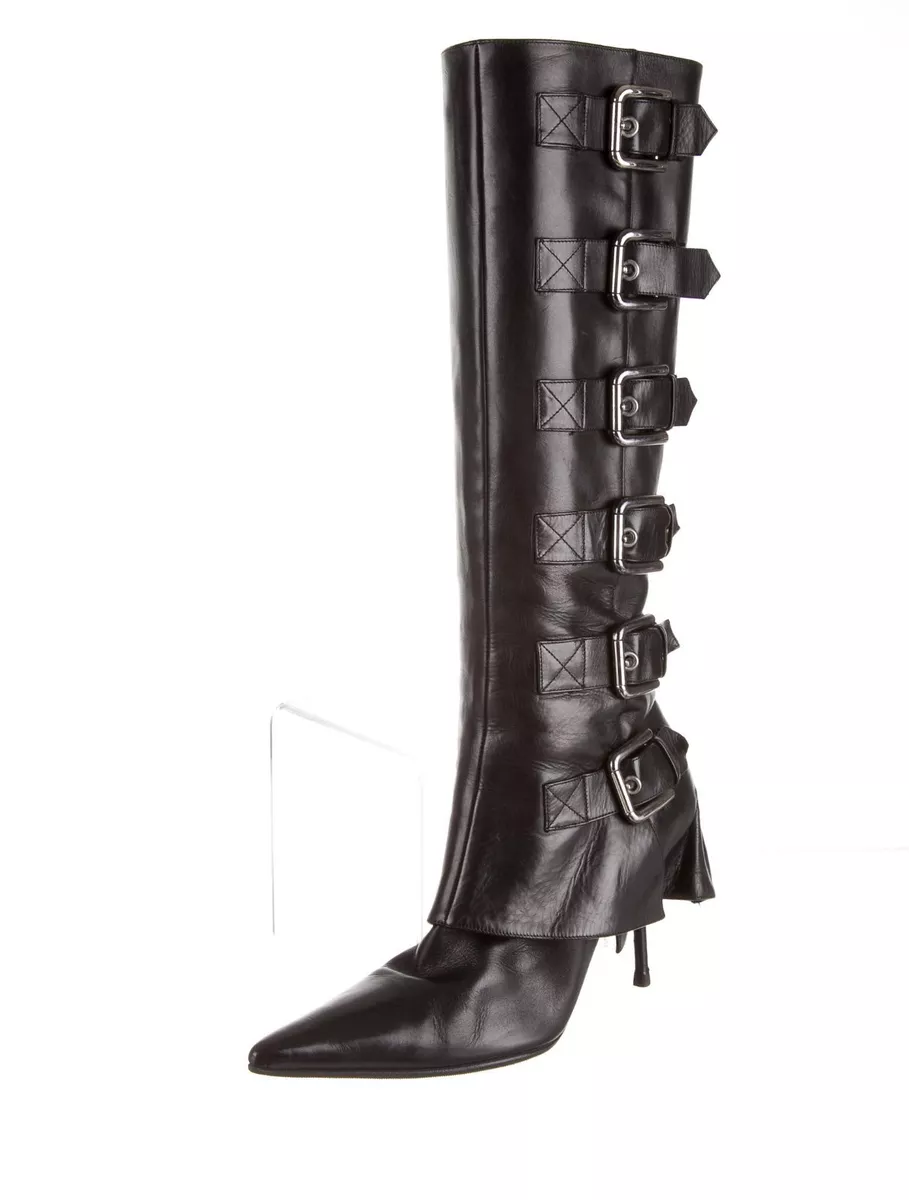SPECTACULAR 4 495 NEW DOLCE GABBANA BLACK LEATHER BUCKLE BOOTS
