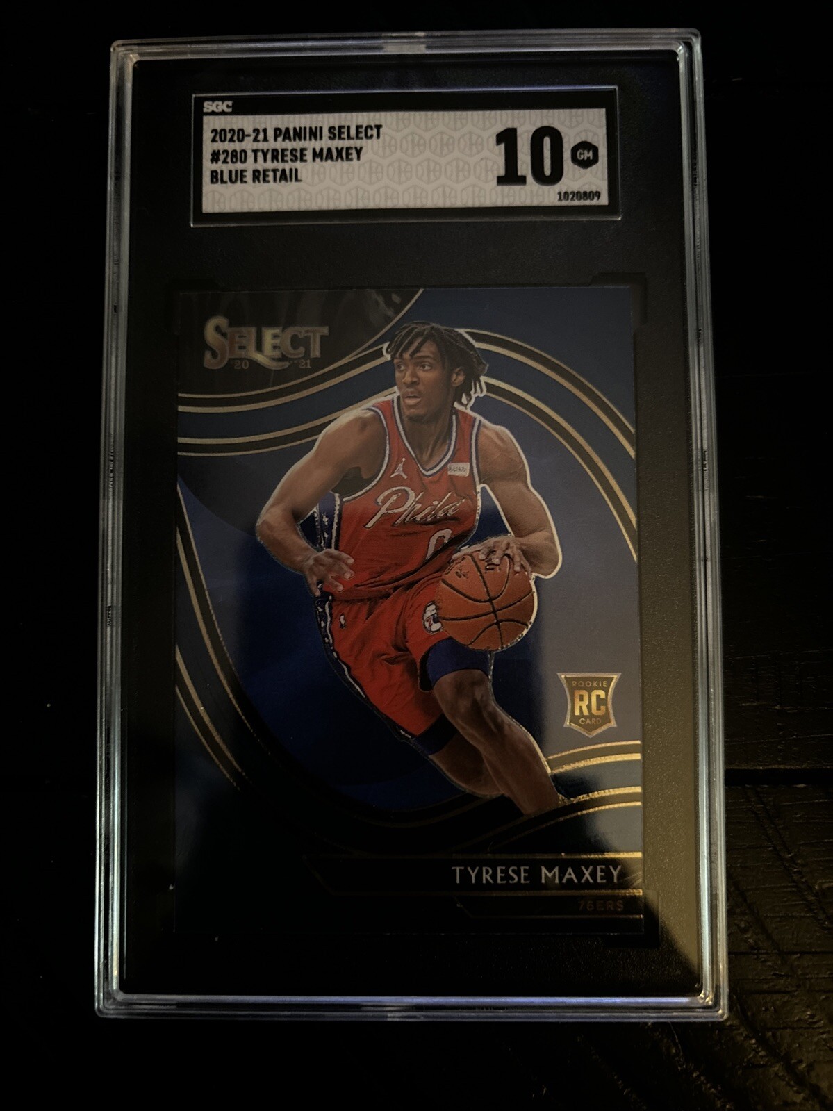 Tyrese Maxey RC 2020-21 Select Courtside Blue Prizm rookie #280 SGC 10 Perfect
