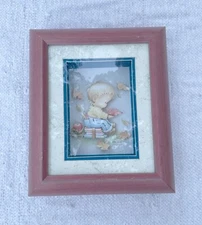Vintage 3D Wood Shadow Box Nursery Pink Child Picture Preschool M.J Kim