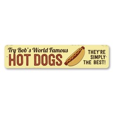 Hot Dogs Sign, Personalized Try World Famous Sign, Custom Chef Metal Wall Decor