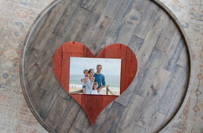Rustic Farmhouse 12'' Wood Heart with 5'' x 7'' Transparent Acrylic Photo Holder