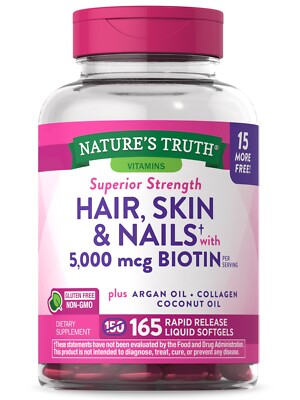 Nature's Truth Hair Skin & Nails Vitamins 165 Softgels With Biotin Exp 01/2027