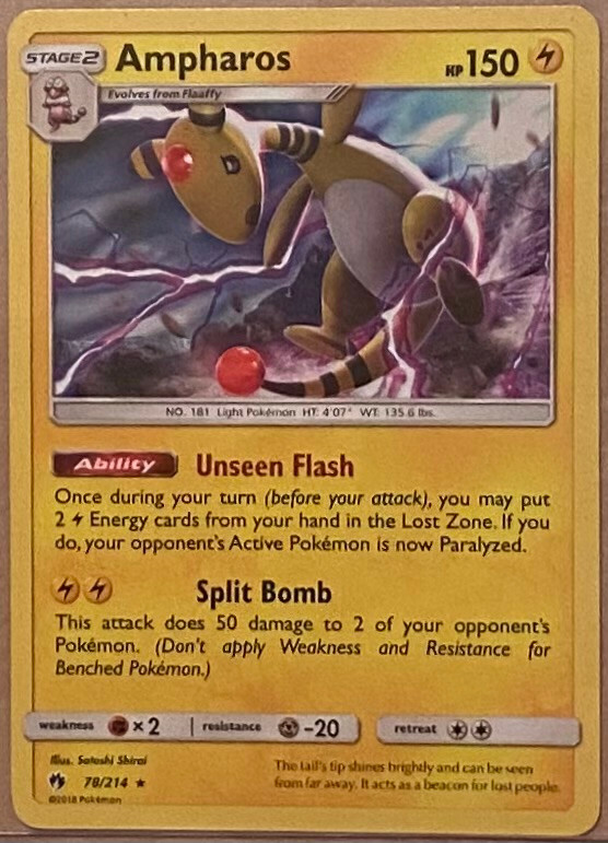 Pokemon 2018 Ampharos 78/214 Rare Non Holo Lost Thunder Card