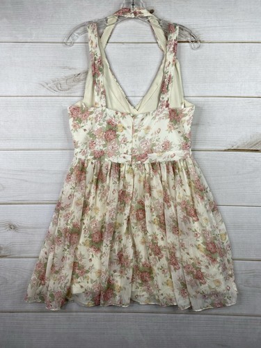 Ark & Co Anthropologie Dress Women L Cream Floral Rose Pintuck Sleeveless Halter - Picture 12 of 14