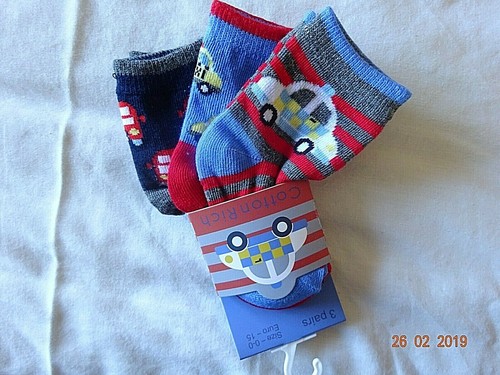 KIDS BABY BOYS 3 PAIR/PACK MIX ANKLE SOCKS UK 00 EUR-15 KIDS DESIGNS 0-6 Months - Picture 4 of 5