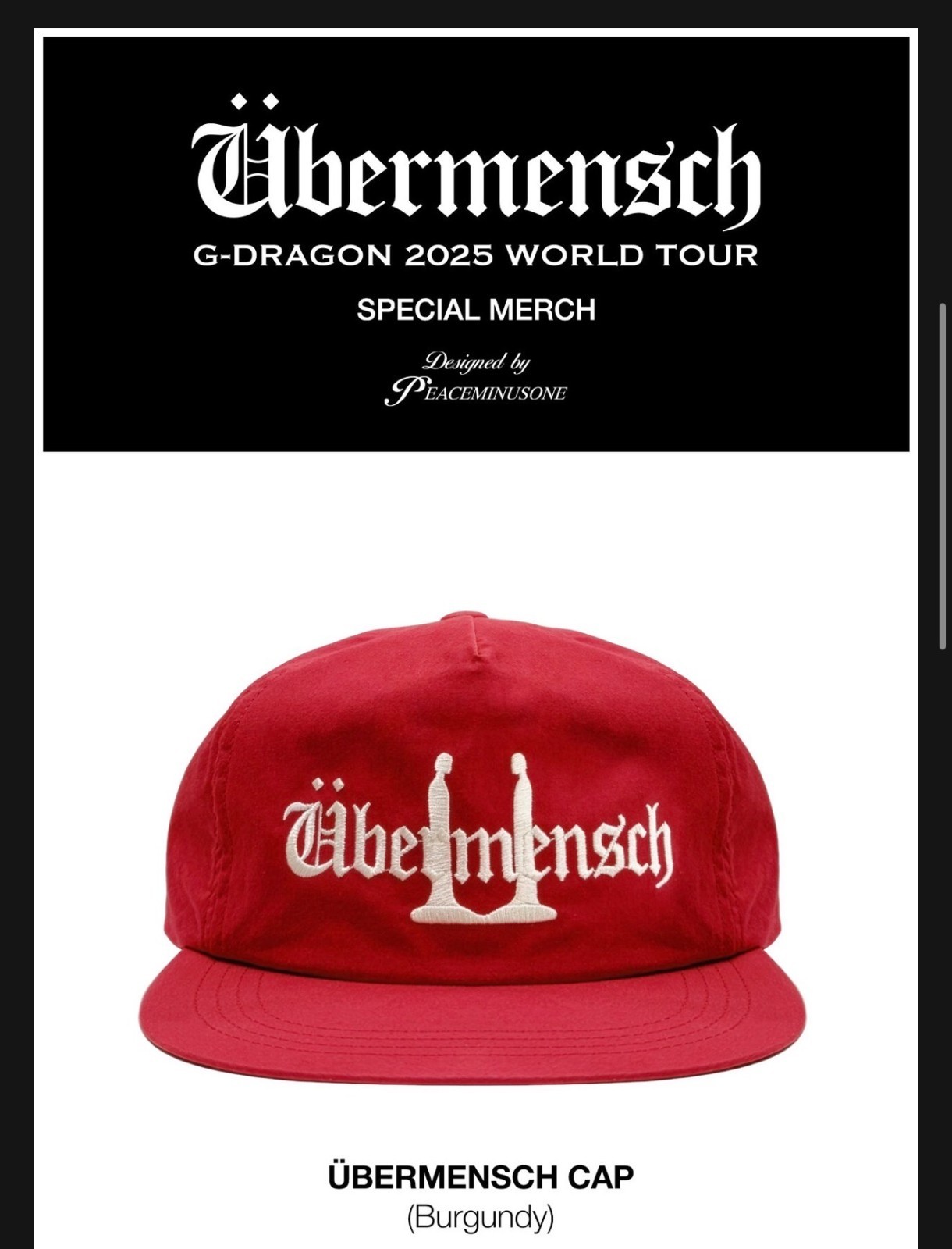 G-DRAGON Ubermensch Encore Concert Cap Snapback Burgundy Color_Rare_Tracking image 2