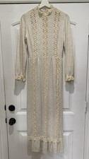 Vtg David Warren New York Prairie Maxi Dress Lace Trim Cottage Wedding XS S READ