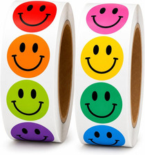 1000 Smiley Face Reward Stickers, 1 Inch round Multicolor  Happy Face