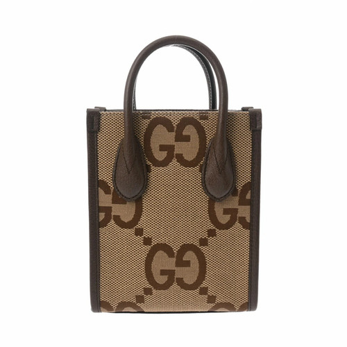 Gucci Jumbo GG Mini 2Way Beige Brown Canvas Leather Handbag