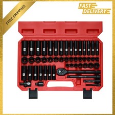 3/8 Inch Drive Impact Socket Set 50 Piece SAE and Metric Deep Shallow 6 Point CR