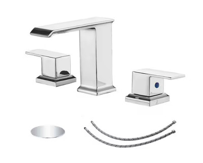 BWE 8 in. Waterfall Widespread 2-Handle Bathroom Faucet With Pop-up Drain Chrome