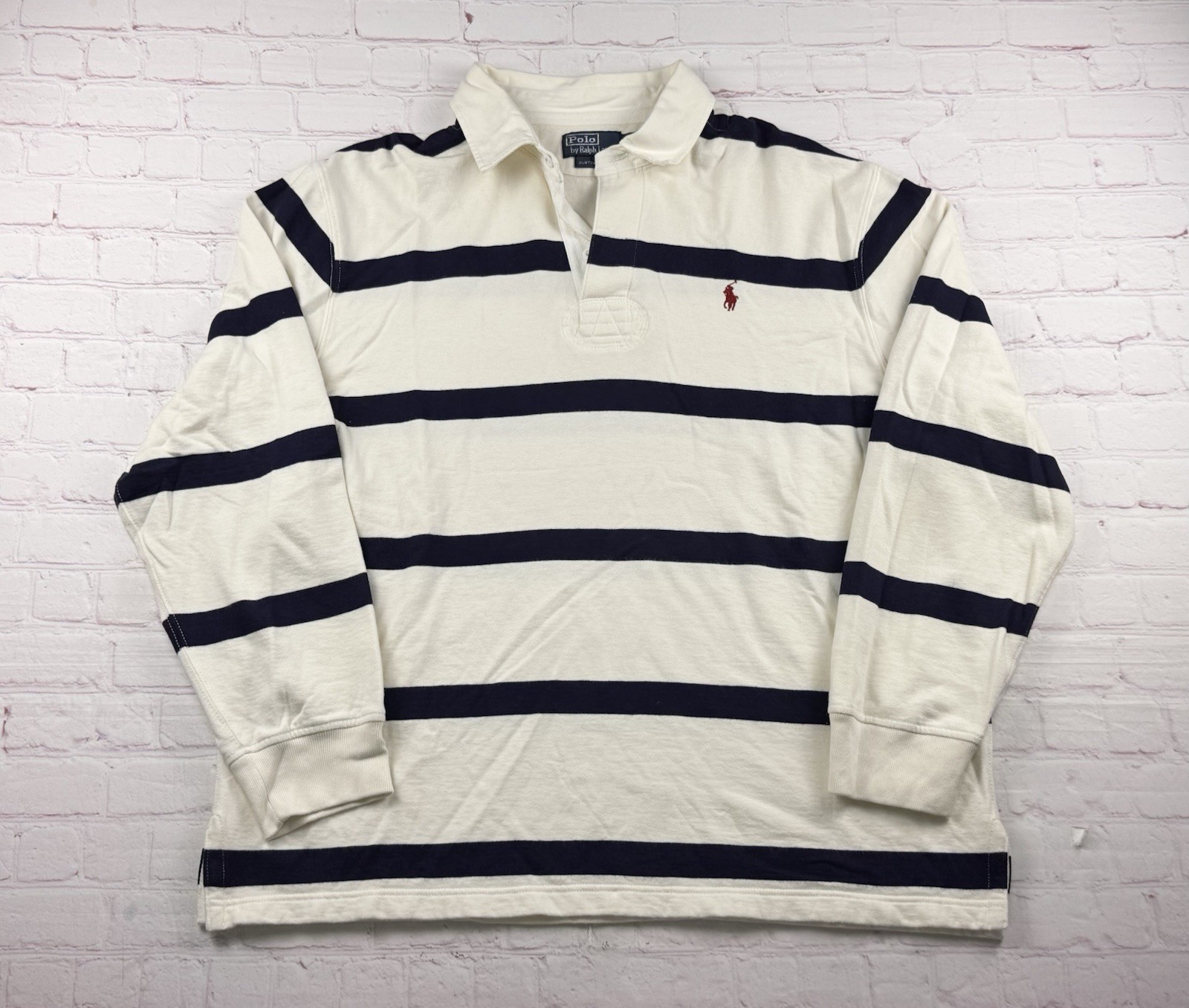 Vintage Polo Ralph Lauren Rugby Shirt Blue White Stripe Mens - Size XXL