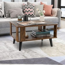 2-Tier Wooden Center Table Industrial Coffee Table Small Side Table Living Room