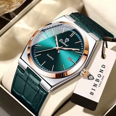 BINBOND Luxury Men's Quartz Wrist Watch Waterproof Luminous Auto Date Leather...