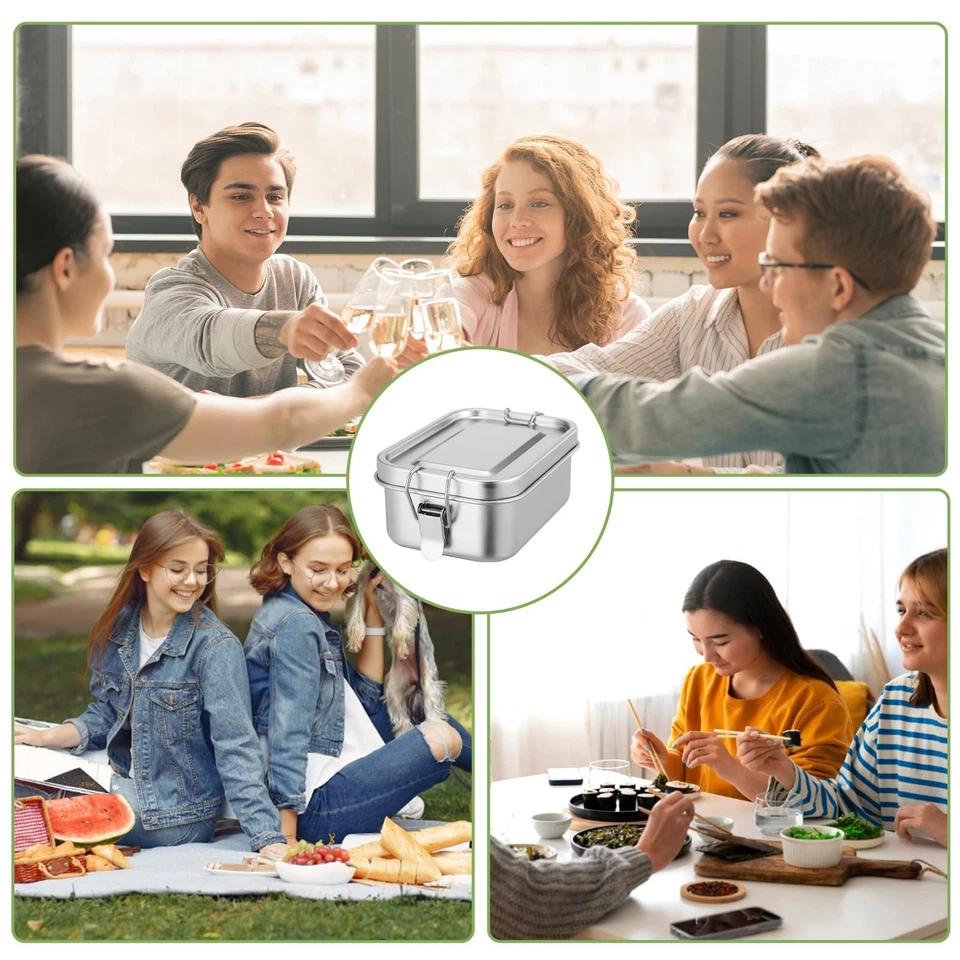 4Pcs Stainless Steel Food Containers, 550ml Metal Bento Lunch Box Food Storag... - Image 4 of 4