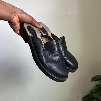 Vintage 90s DUNES Black Leather Woven Chunky mules fits like US 6.5