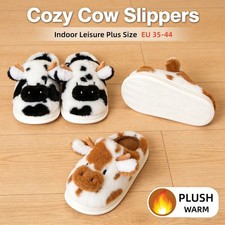 Women Winter Warm Slippers Cute Large Cow Print Plush Cozy Causal Indoor Shoes
