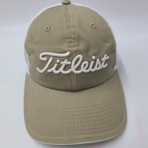 Titleist Hat Strapback (Fits Small) Trucker Mesh Beige White Golf Logo Casual