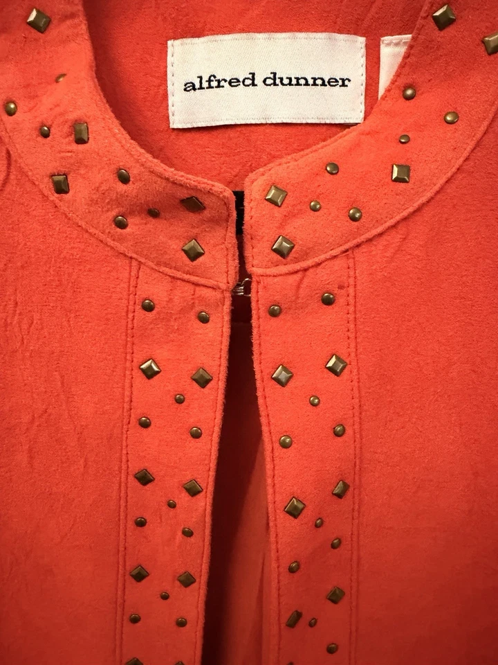 Alfred Dunner Coral Studded Open Front Jacket Women’s 16 Lined Soft Suede Look - Image 2 of 4