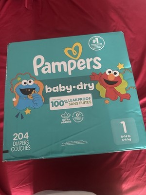 Pampers Baby-Dry Diapers Size 1, 204 Count, 8-14 lb, Ultra Absorb, Leakproof