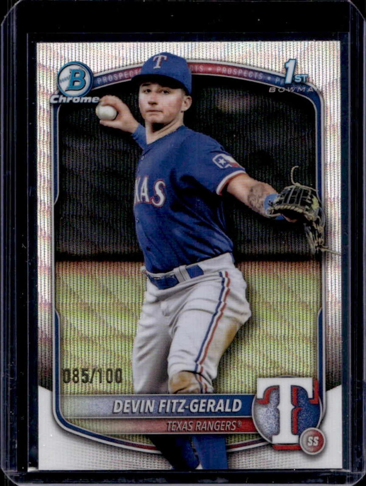 2025 Bowman Chrome Devin Fitz-Gerald Wave Refractor 1st #85/100 Rangers