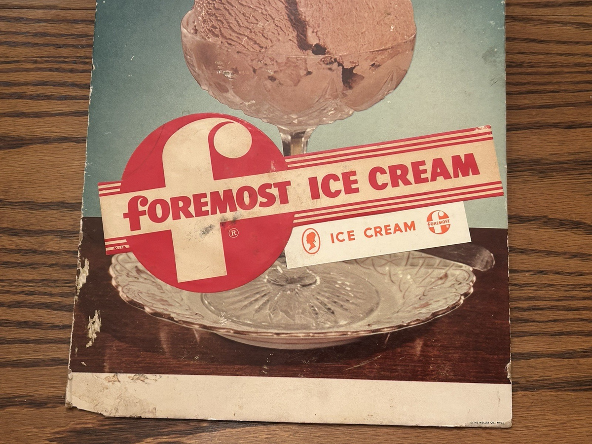 ICE CREAM 看板 アメリカ ヴィンテージ スチール foremost vintage FOREMOST ICE CREAM cardboard standing sign 19.5 by 11.5 | eBay