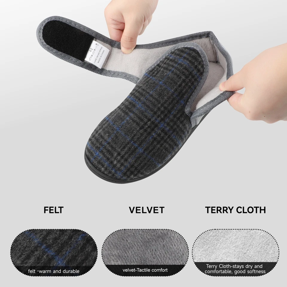 Zapatillas de tela de felpa para hombre acogedoras zapatillas de casa de interior pantuflas de espuma viscoelástica de invierno Foto 2 de 4