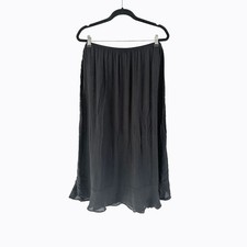 Vtg 90s Notations Black Crinkle Pleated Midi Skirt XL Sheer Ruffle Tulip Hem Y2K