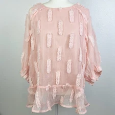 GiGio USA Women's Pink Blouson Textured Pattern Overlay Mid Sleeve Size Small