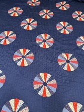 Vintage Handmade Quilt With Dresden Plate Blocks Navy 109x85 King