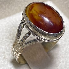 Antique 925 Sterling Silver Men's Ring natural Yemeni red agate aqeeq 2.5 gram