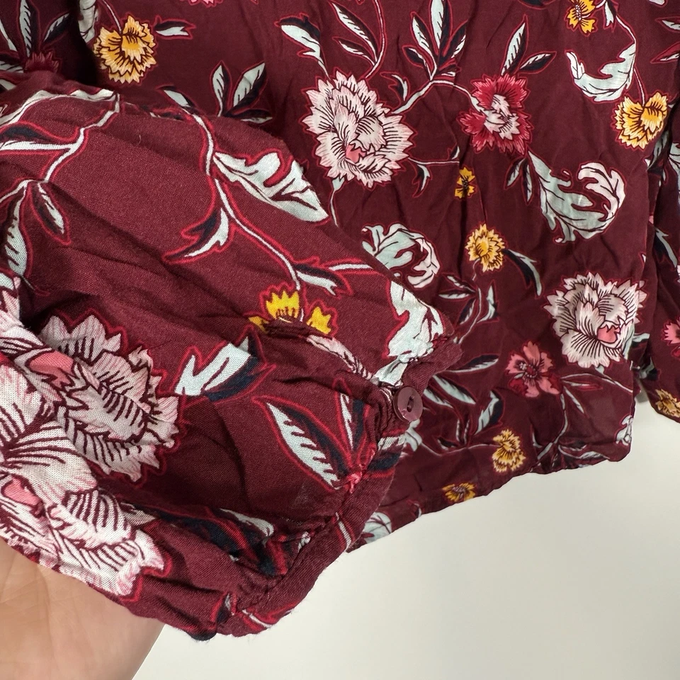 Pullover campesino vintage azul marino manga larga floral borgoña cuello en V grande Foto 3 de 4