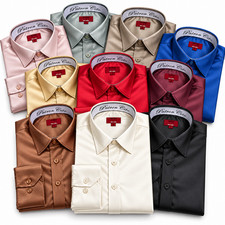 Men’s Premium Fashion Silky Shiny Stretch Luxury Formal Party Club Dress Shirt