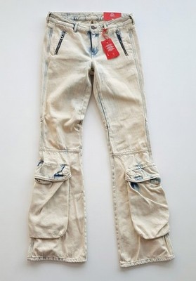 Diesel D-POKY-S Flared Cargo Jeans Neu mit Tags Y2K Washed Acid Denim W28 L34