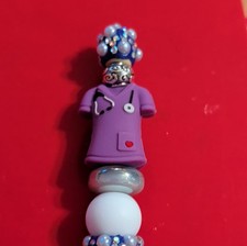 Handmade Decorative Beaded Ballpoint Pen Nurse Theme Purple Blue Polymer Clay