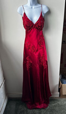 VTG Y2K Niki livas Red Satin Backless Maxi Prom Dress Beaded Lace Appliqu , 6