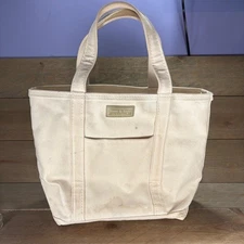 Ll bean boat and tote white canvas zip up casual bird bag