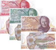 Falkland Islands SPECIMEN set 3 UNC 5 10 20 Pounds 2025 P NEW Polymer K Charles