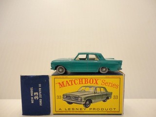 Lesney Matchbox No.33 1963 'FORD ZEPHYR MKIII' con caja D 'nuevo modelo' ver fotos y