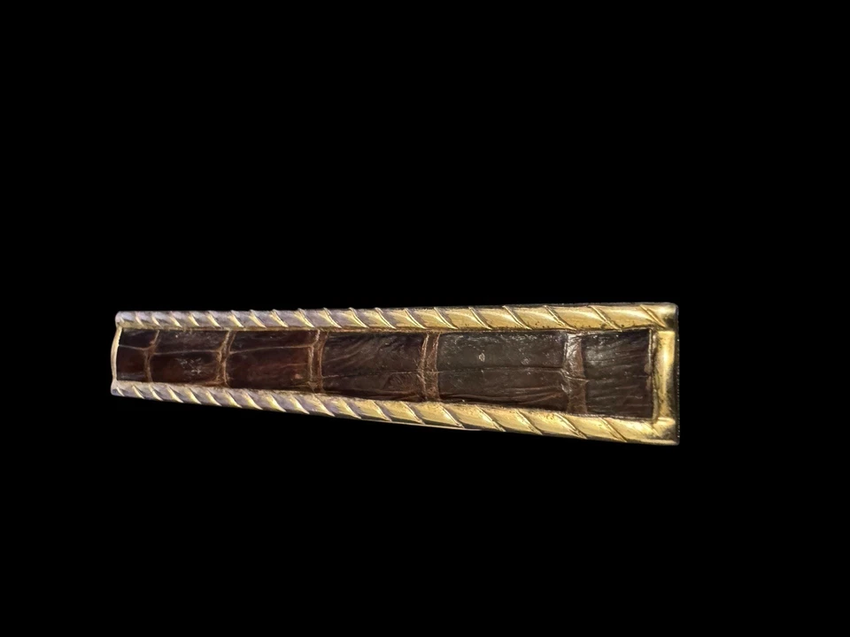 Barra de Corbata Vintage Mediados de Siglo Diseñador Tono Dorado Cuero Clip para Dinero Z2 Foto 4 de 4