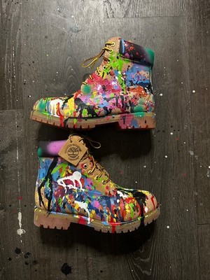 Custom 1 of 1 Abstract splash Art Timberland 6-Inch Premium Wheat Boots Men s