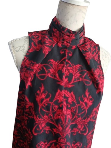 Next Size 14 Red & Black Sleeveless High Neck Damask/Baroque Pattern Mock Neck - Picture 2 of 3