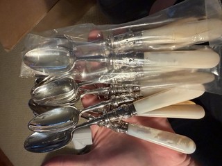 Cooper Bros English A1 Silver Plated Set of 12 SPOONS with mother of pearl MOP