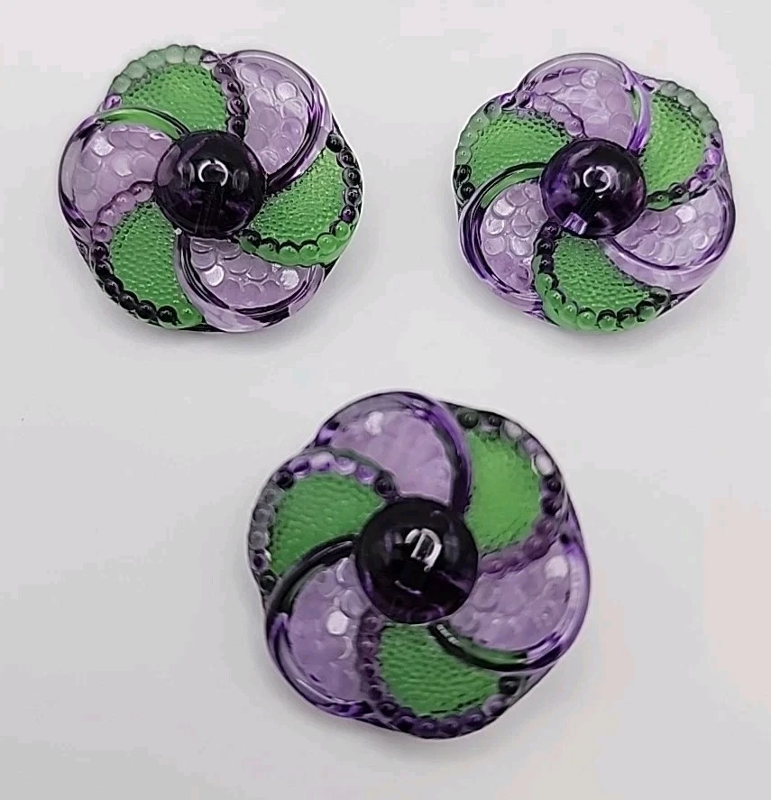 Vintage Czech Flower Molded Glass Purple Green Victorian Hand Painted Textured  - Image 3 of 4