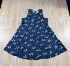 Old Navy Womens M Navy Blue Leaf Print Rayon Sleeveless Shift Tank Sundress NWT