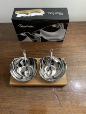 Robert Welch RUSHAN Stainless Steel 18/10 Pinch Pots & Spoons on Walnut Base