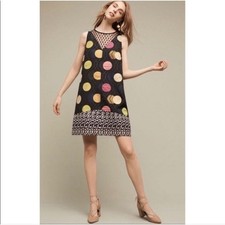 Anthropologie Maeve Tilde Jacquard Mixed Media Polka Dot Sheath Dress XS Twee 