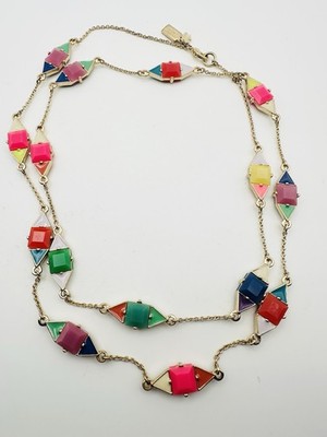 Kate Spade Pueblo Tiles Multi Color Resin Long Station Necklace Gold Plated