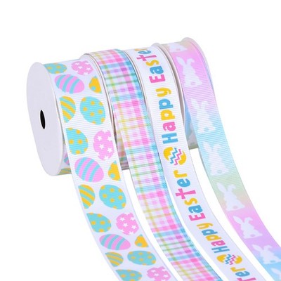 4 Rolls Easter Grosgrain Ribbons, Happy Easter Egg Bunny Gingham Ribbon for C...