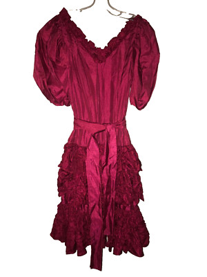 Vintage 80's VICKY VALERE PARIS Cocktail Party Prom Dress Size 2 Ruffles Belt